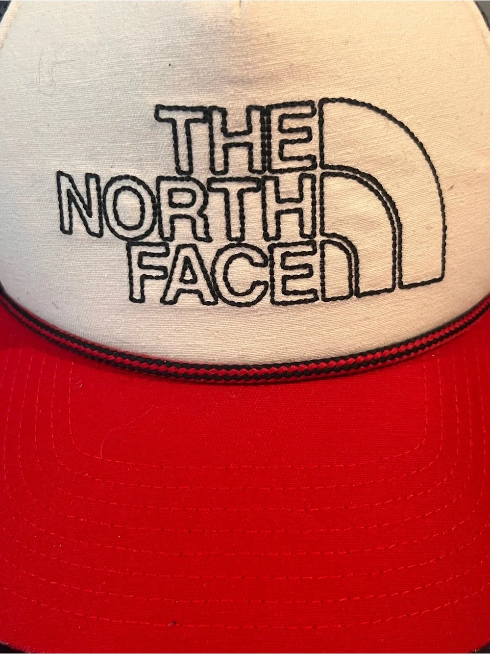 The North Face Trucker Cap in Cream, Black & Red